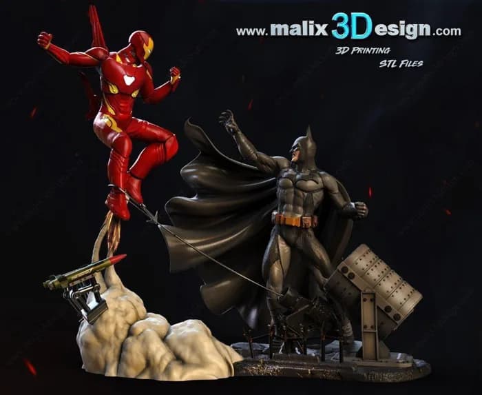 STL - sanix batman vs iron man ( diorama )