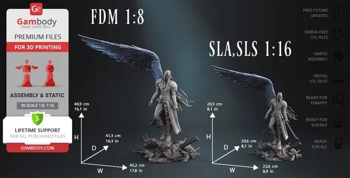 STL - Sephiroth, el guerrero alado render 3