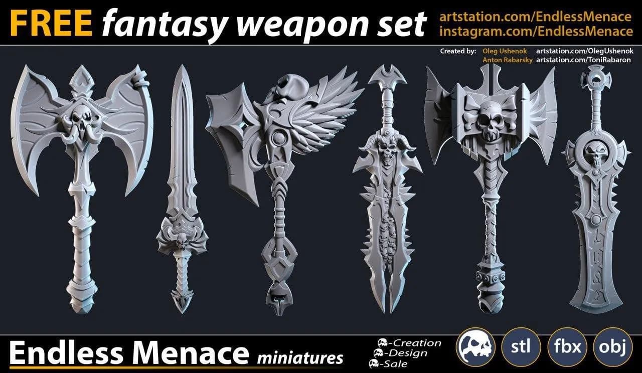 STL - Set de Armas de Fantasía Oscura