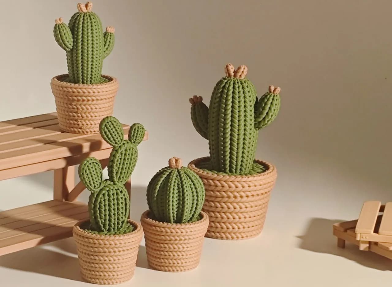 STL - Set de Figuras de Cactus Tejidos render 2