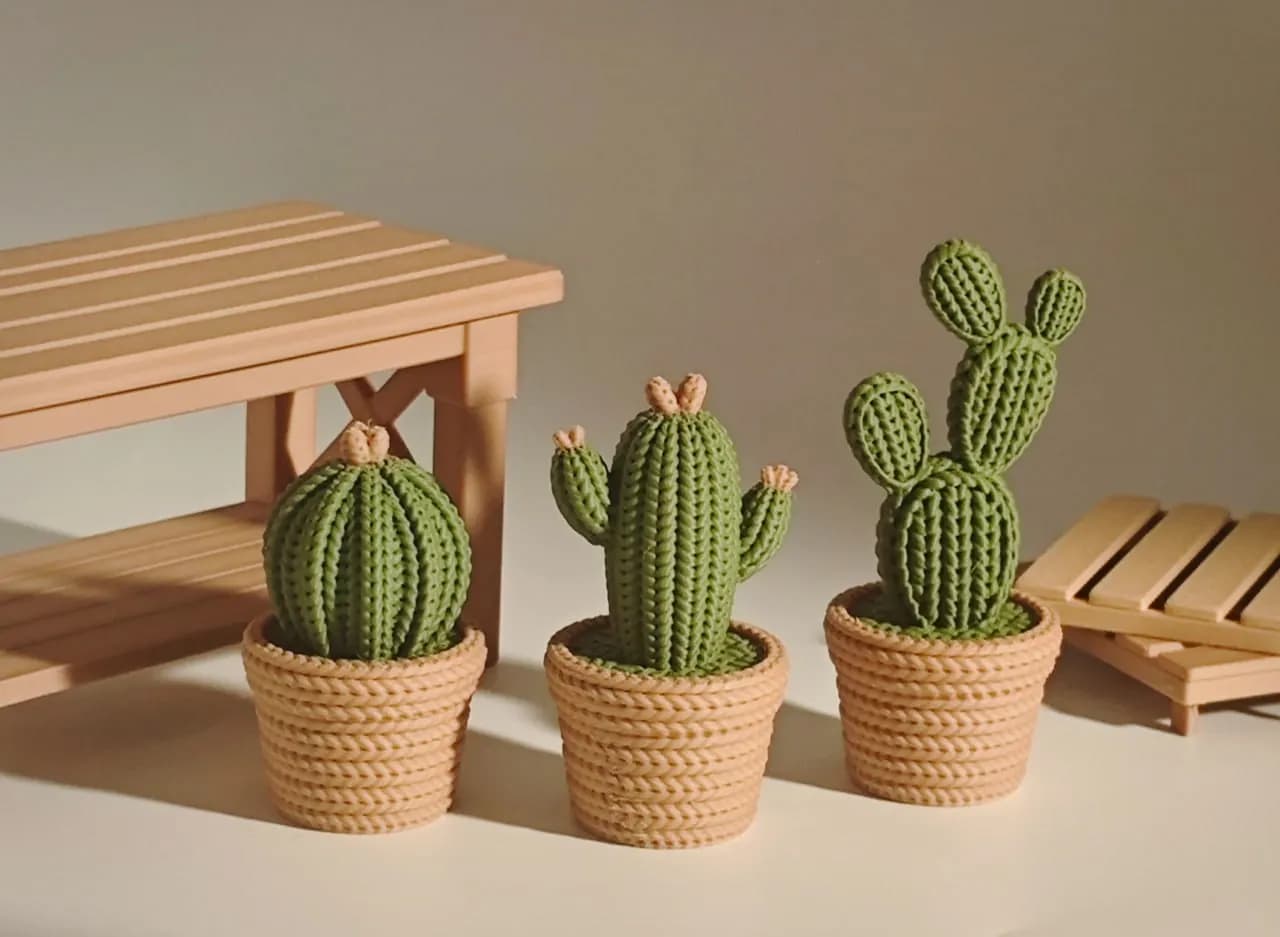 STL - Set de Figuras de Cactus Tejidos render 3