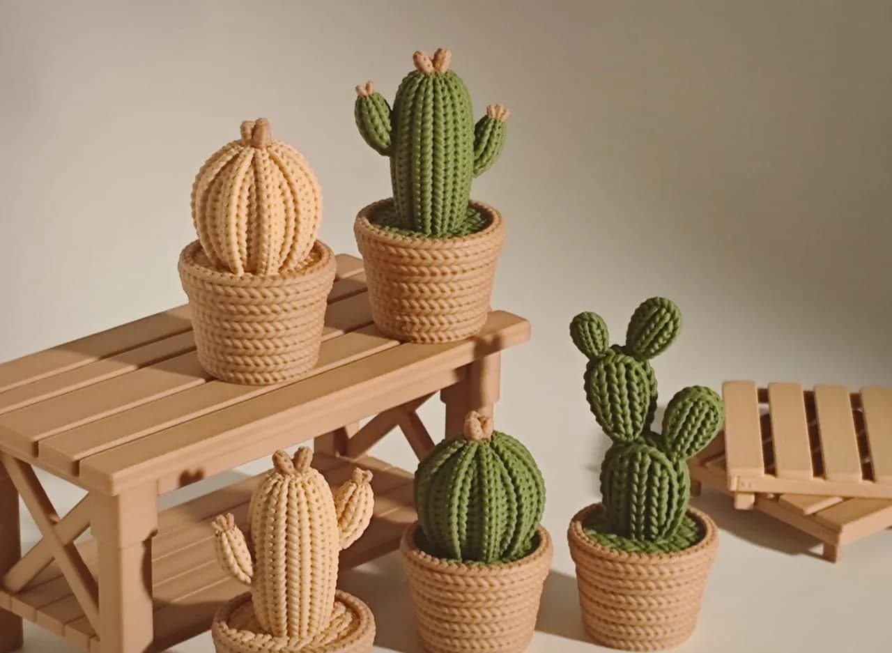 STL - Set de Figuras de Cactus Tejidos render 5
