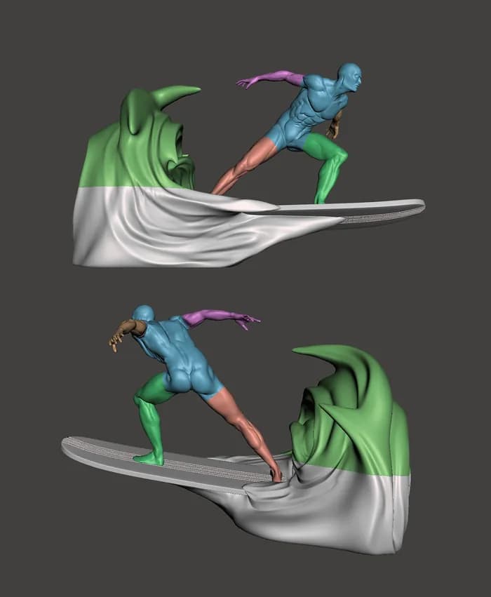 STL - Silver Surfer sobre ola render 2