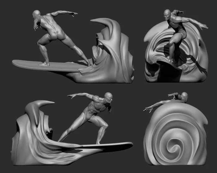 STL - Silver Surfer sobre ola render 3
