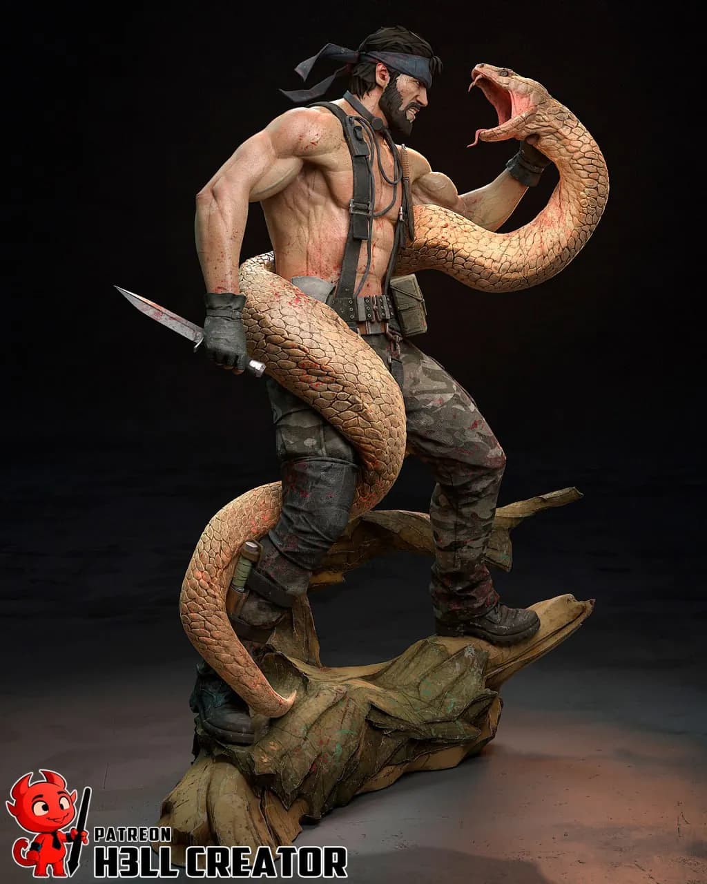 STL - Solid Snake con serpiente render 4