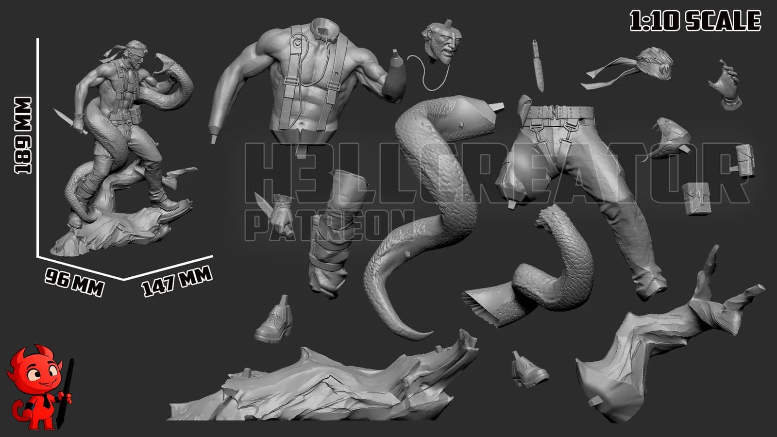STL - Solid Snake con serpiente render 5