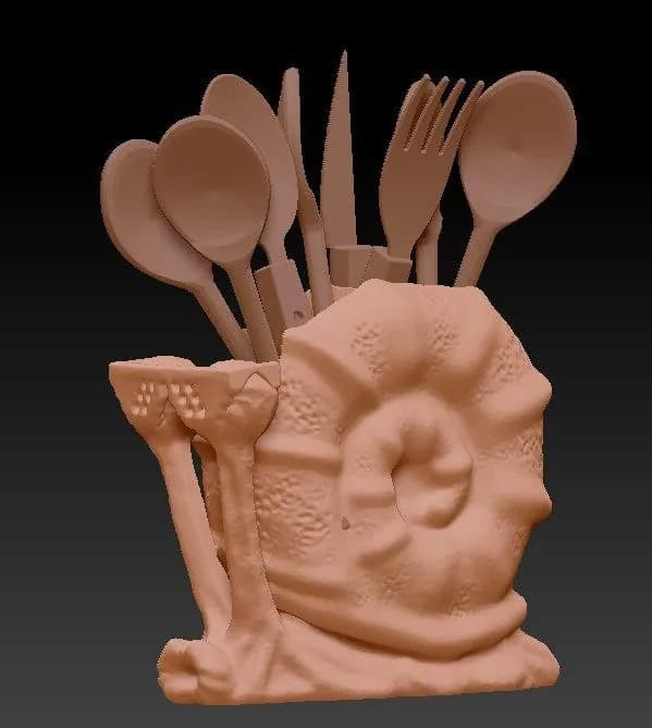 STL - Soporte para cubiertos caracol render 2