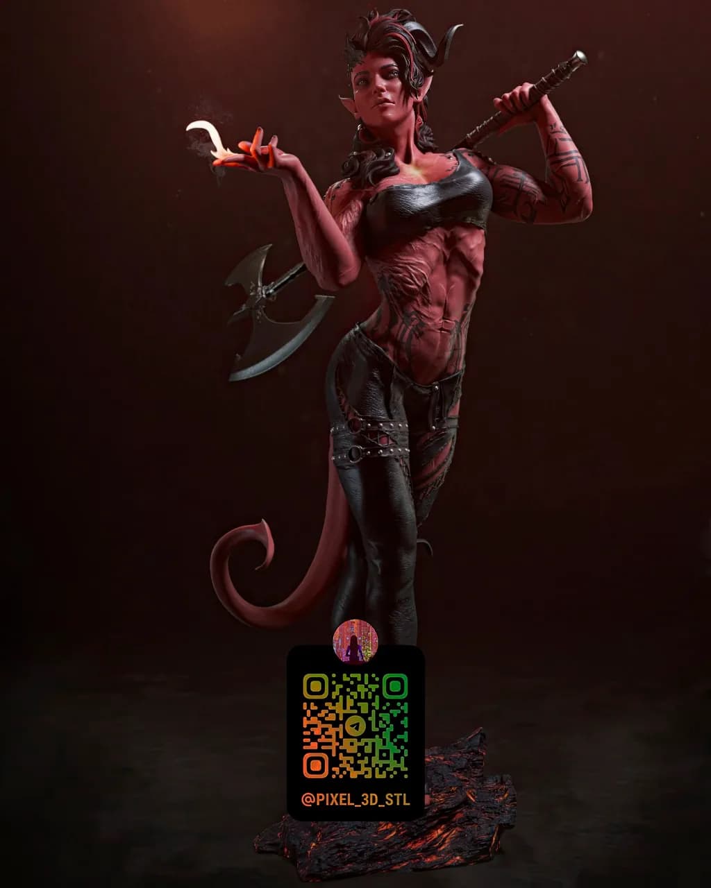 STL - Tiefling Guerrera con Hacha