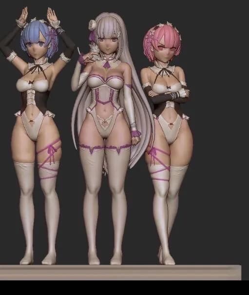 STL - Trío de Figuras de Doncella Anime