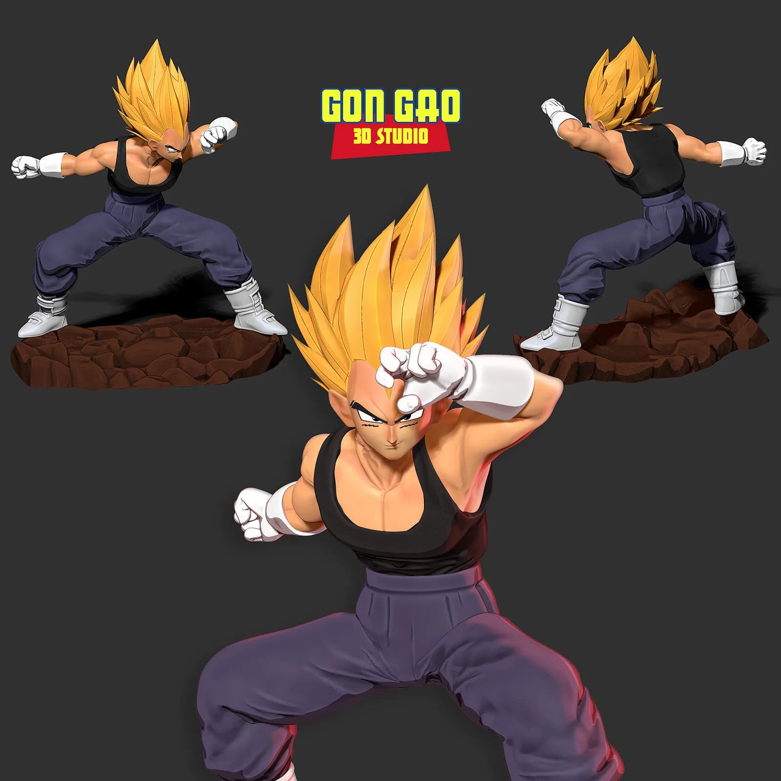 STL - Vegeta en Pose Defensiva render 2
