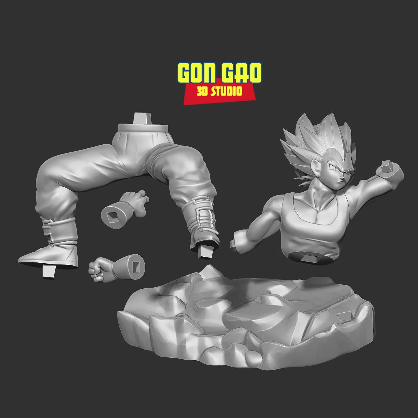 STL - Vegeta en Pose Defensiva render 3