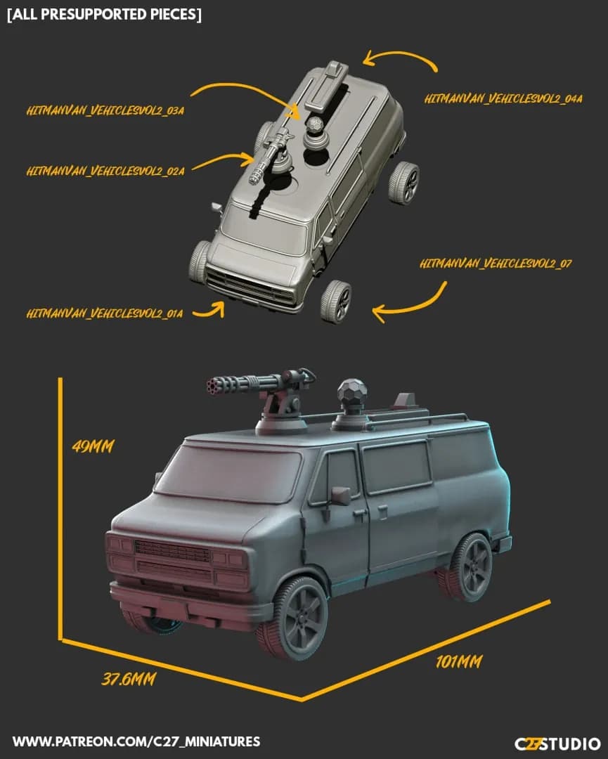 STL - Vehículo de escenario Hitman Van render 2
