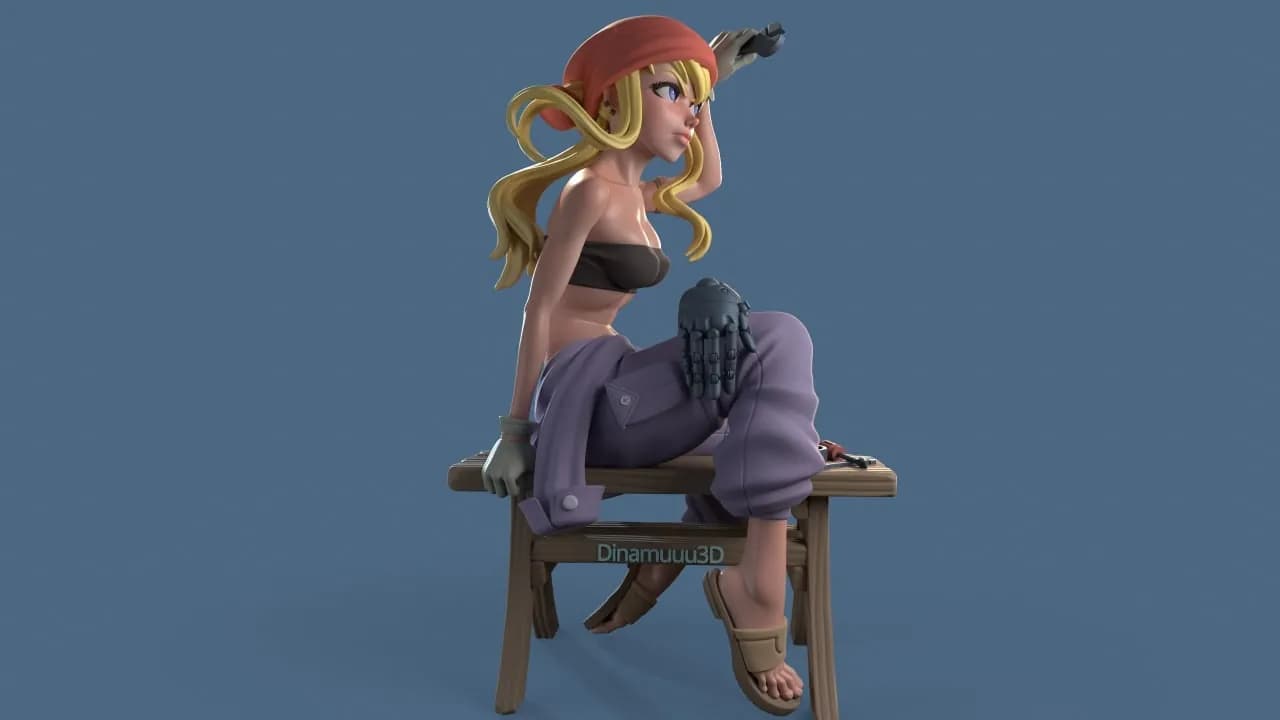 STL - Winry Rockbell figura mecánica render 4