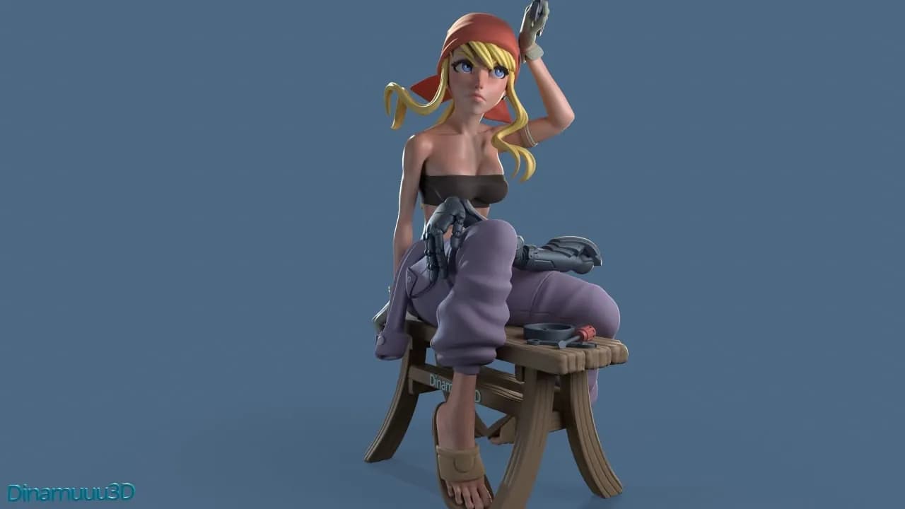 STL - Winry Rockbell figura mecánica render 5