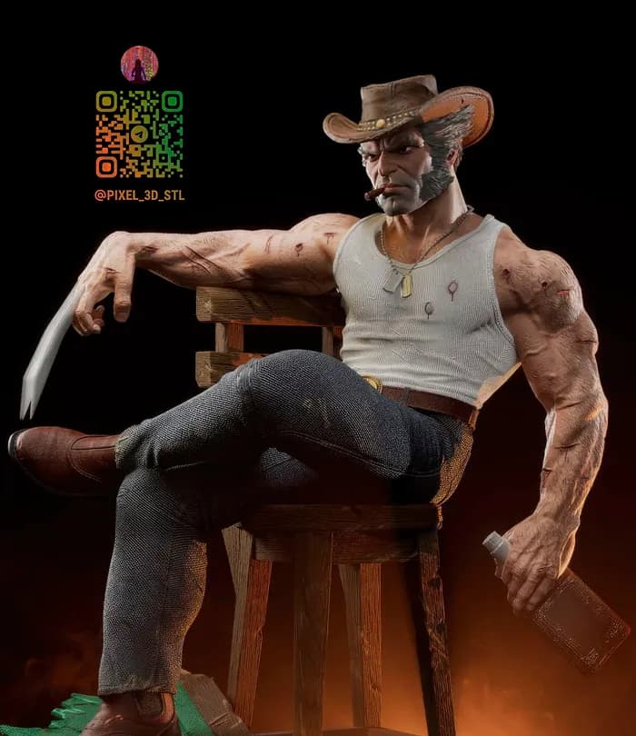 STL - Wolverine sentado con botella render 2