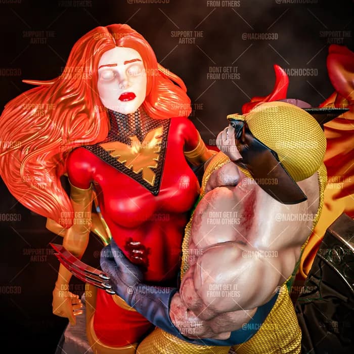 STL - Wolverine y Jean Grey Fénix render 3