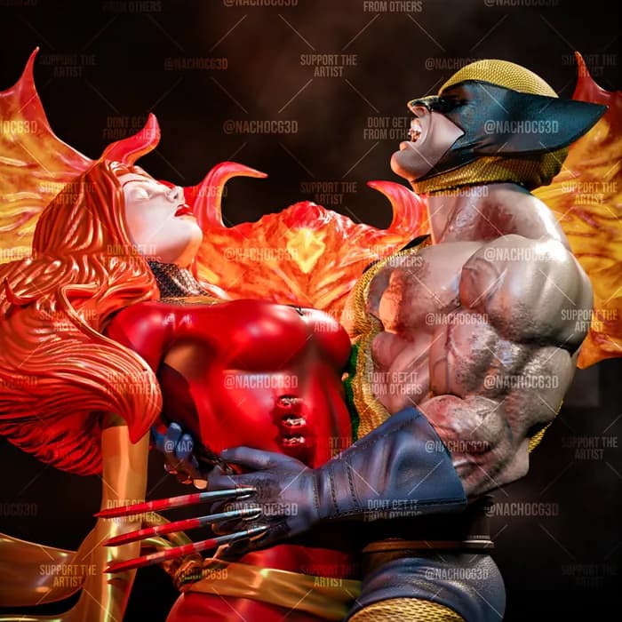 STL - Wolverine y Jean Grey Fénix render 4