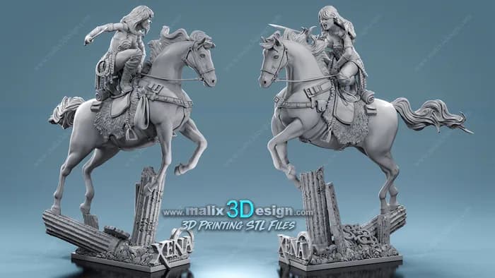STL - Xena Guerrero a Caballo render 2