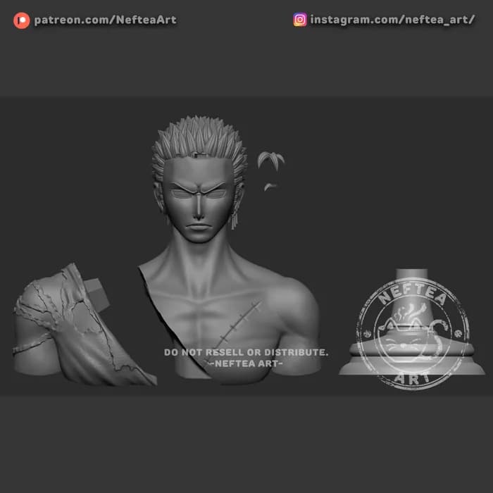 STL - Zoro Busto Neftea render 4