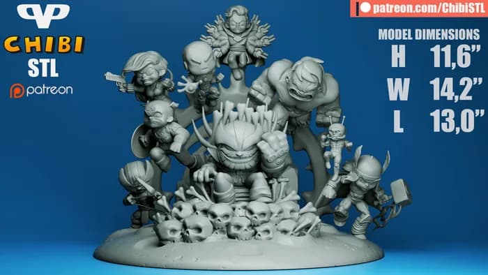 STL - 3dxm base for thanos vs avengers chibi diorama render 1