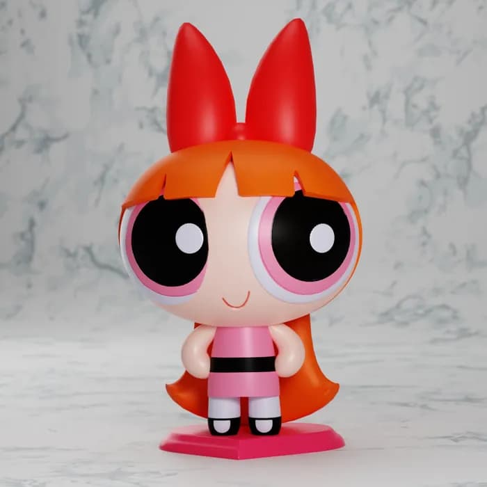 STL - powerpuff girls statue and keychain render 2