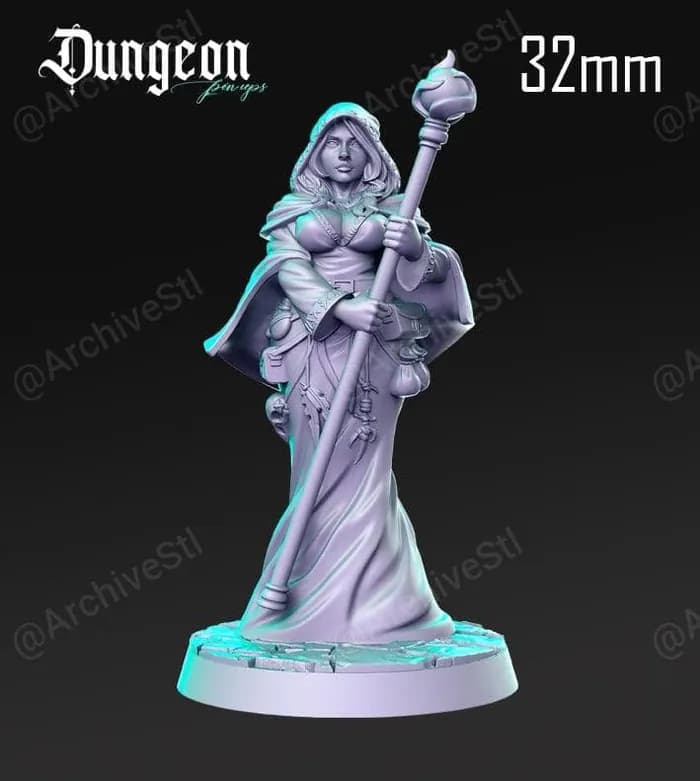 STL - 03 dungeon pin ups wizard july 2021 render 3