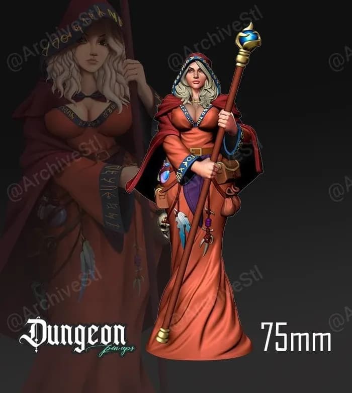 STL - 03 dungeon pin ups wizard july 2021 render 1