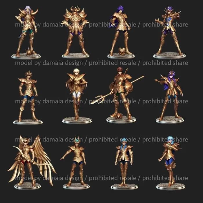 STL - 12 cavaleiros de ouro golden saints caballeros de oro + ghos 3 x render 1