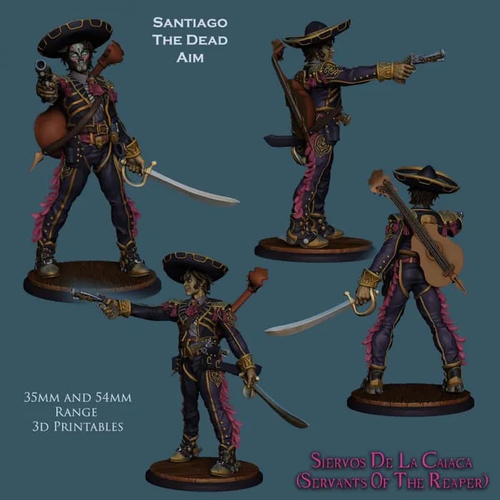 STL - 35mm santiago the dead aim dia de muertos pistolero x render 2