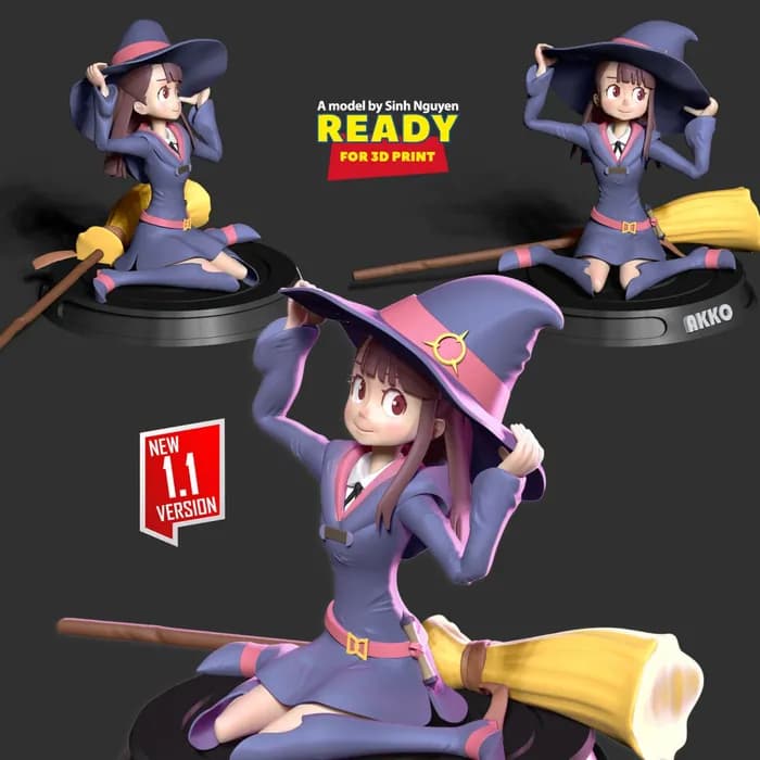 STL - akko little witch 3d print model render 3