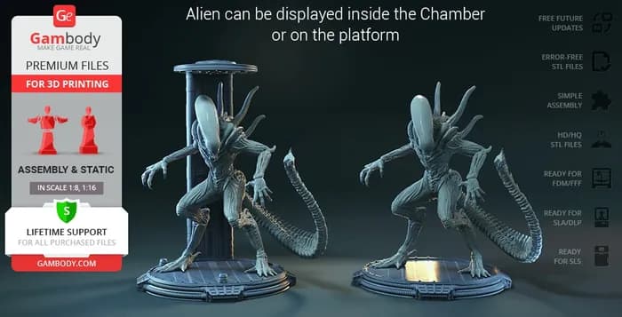 STL - alien in chamber 3d printing figurine render 3