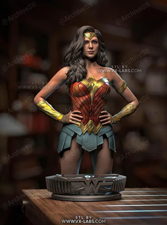STL - amazonian warrior gal gadot bust megha render 1