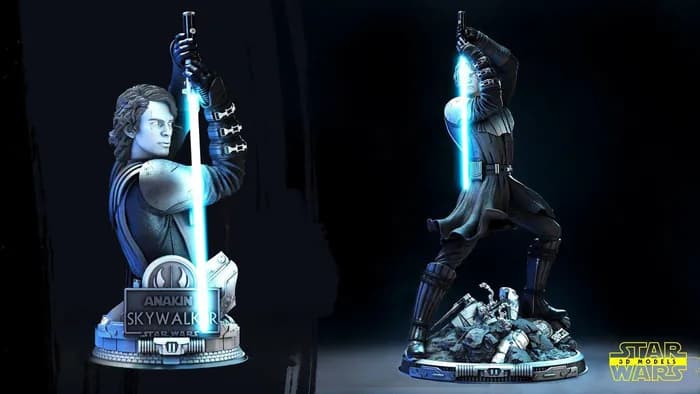 STL - anakin bust star wars 3d models 29 cm 10 parts render 1
