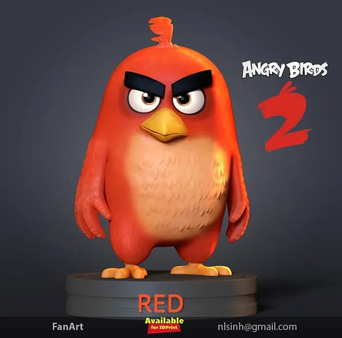 STL - angrybird red stl render 3