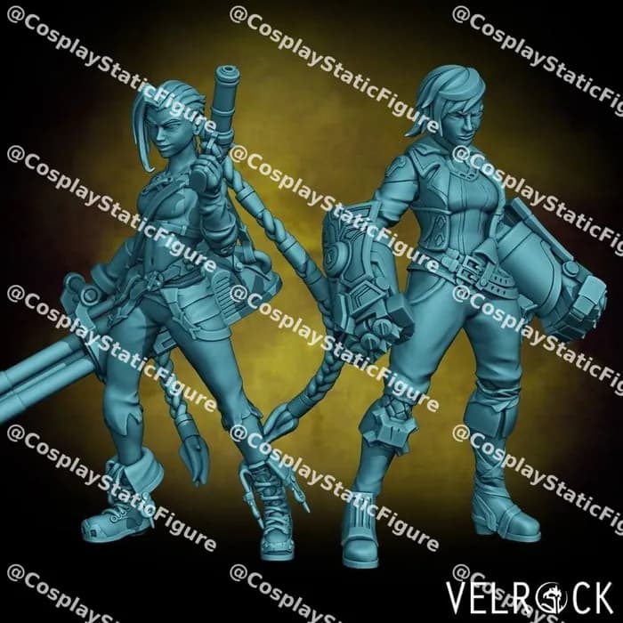 STL - arcane jinx and vi from league of legends presupported render 1
