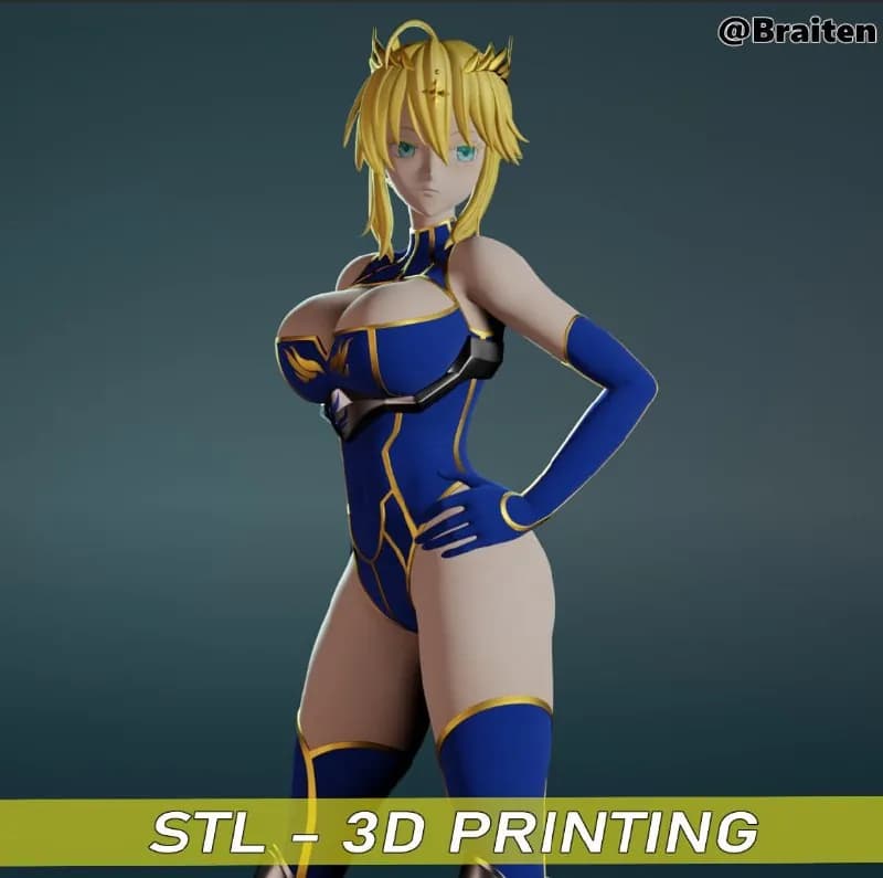 STL - Artoria Pendragon figura 2 render 2