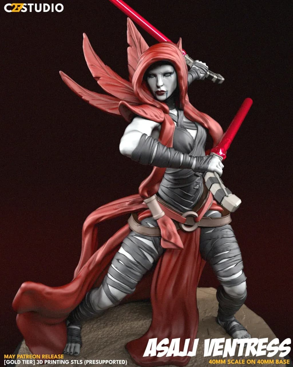STL - Asajj Ventress con sables de luz render 1