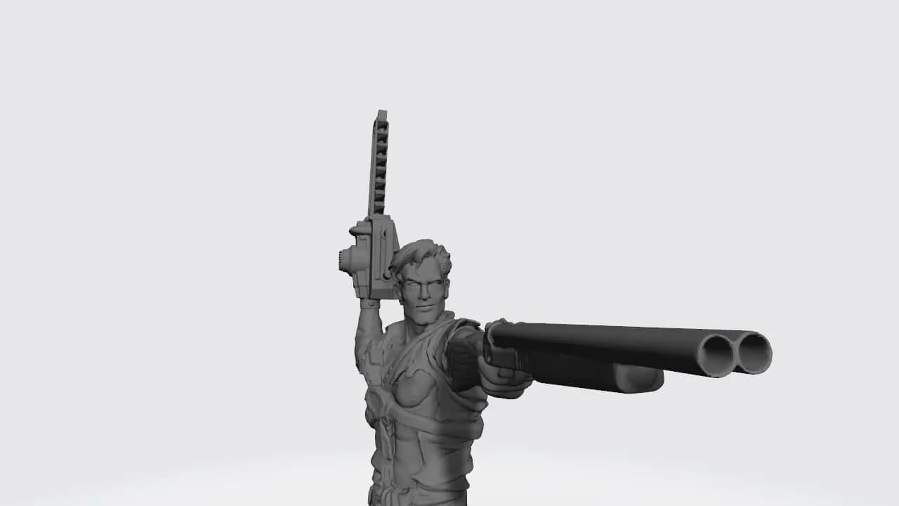 STL - Ash Williams con escopeta y motosierra render 1
