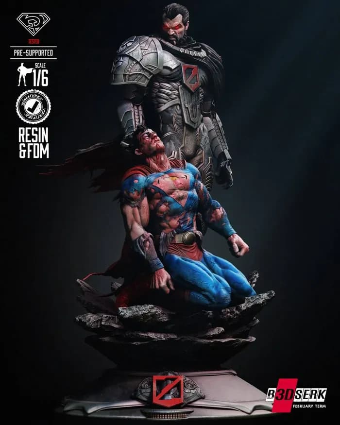 STL - b3dserk zod and superman sculpture render 1