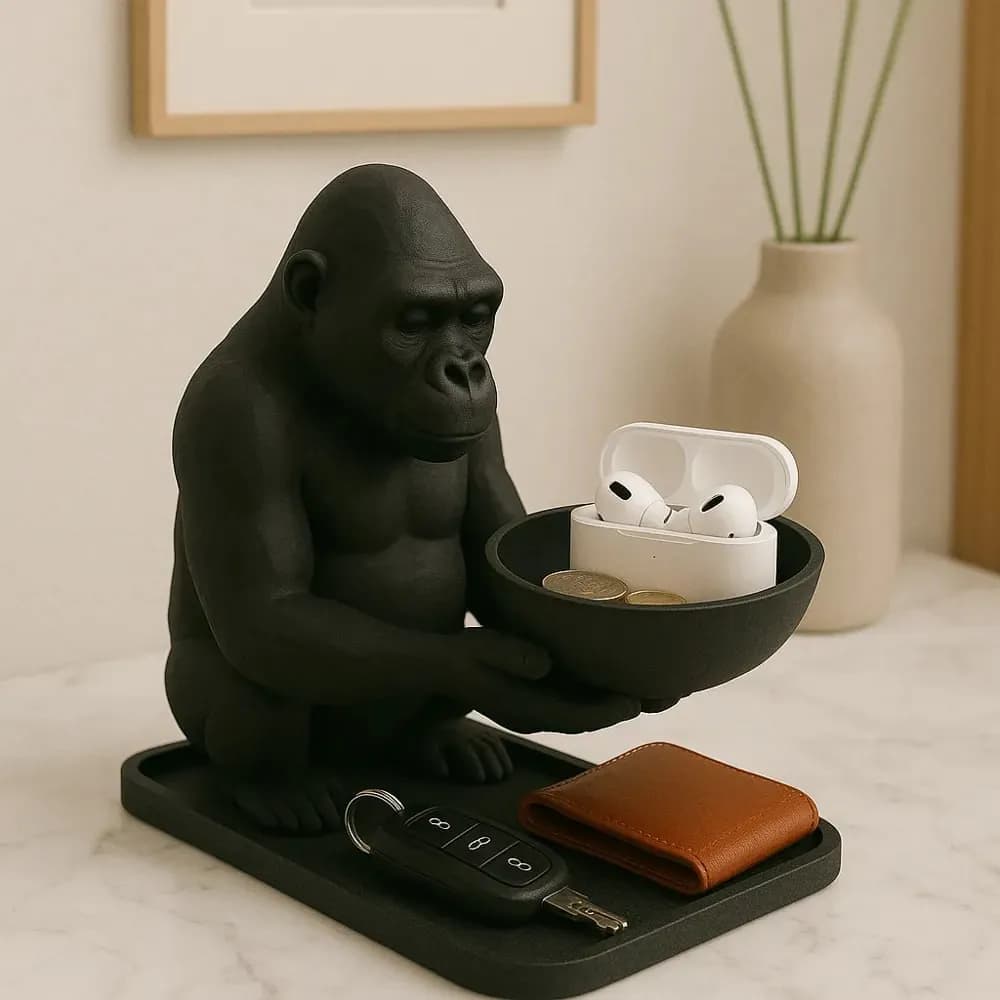 STL - Bandeja de llaves y AirPods con diseño de gorila render 2