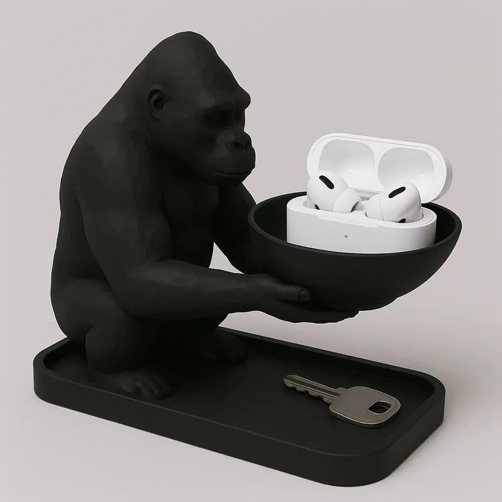 STL - Bandeja de llaves y AirPods con diseño de gorila render 3