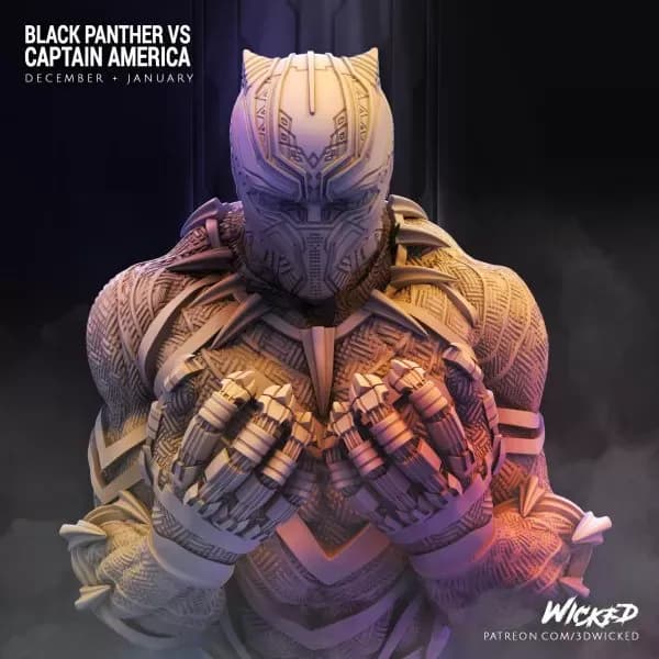 STL - black panther t'challa bust by specialstl com render 2