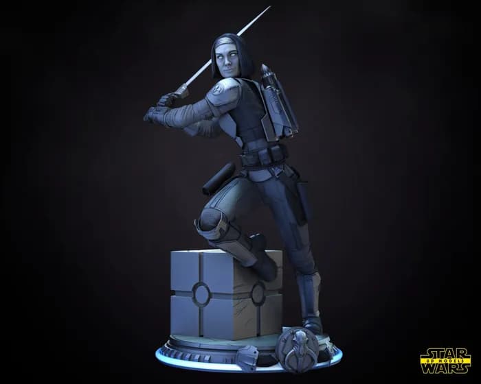 STL - bo katan sculpture star wars 3d models 30 cm 19 parts non supported render 4