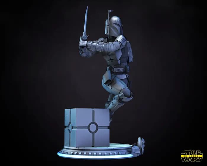 STL - bo katan sculpture star wars 3d models 30 cm 19 parts non supported render 5