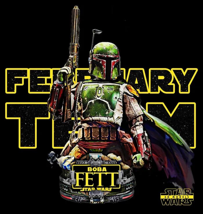 STL - boba fett bust star wars 3d models 31 cm 18 parts render 1