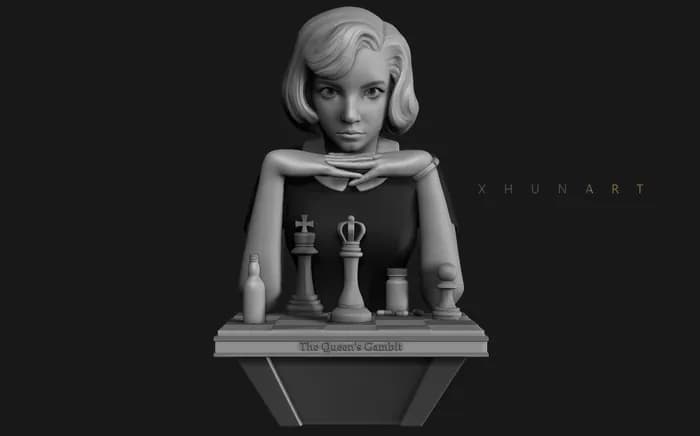 STL - Busto de Beth Harmon de Gambito de Dama render 3