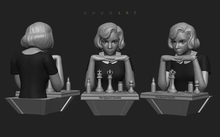 STL - Busto de Beth Harmon de Gambito de Dama render 4