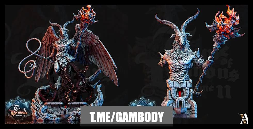 STL - Busto de Demonio con Cuernos y Alas render 1
