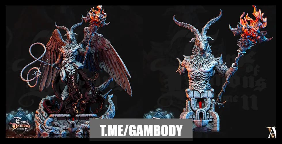STL - Busto de Demonio con Cuernos y Alas render 2