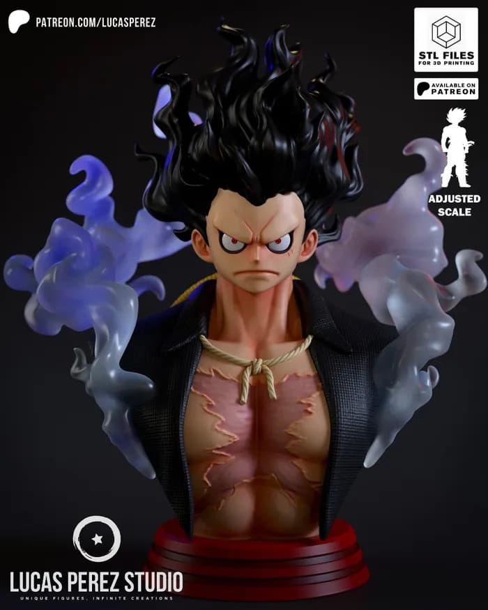 STL - Busto de Monkey D. Luffy Gear Fourth Snakeman render 1